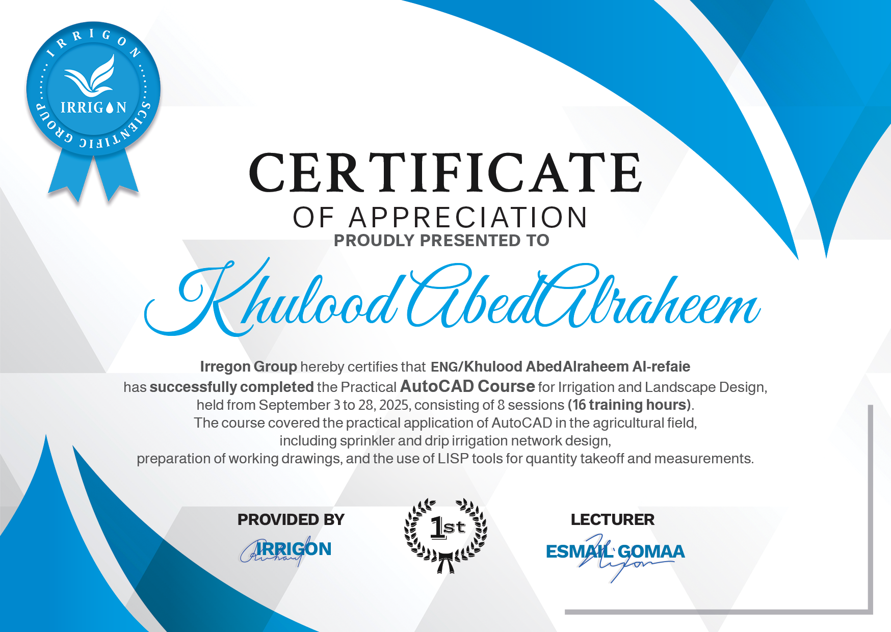 Certificate of Appreciation